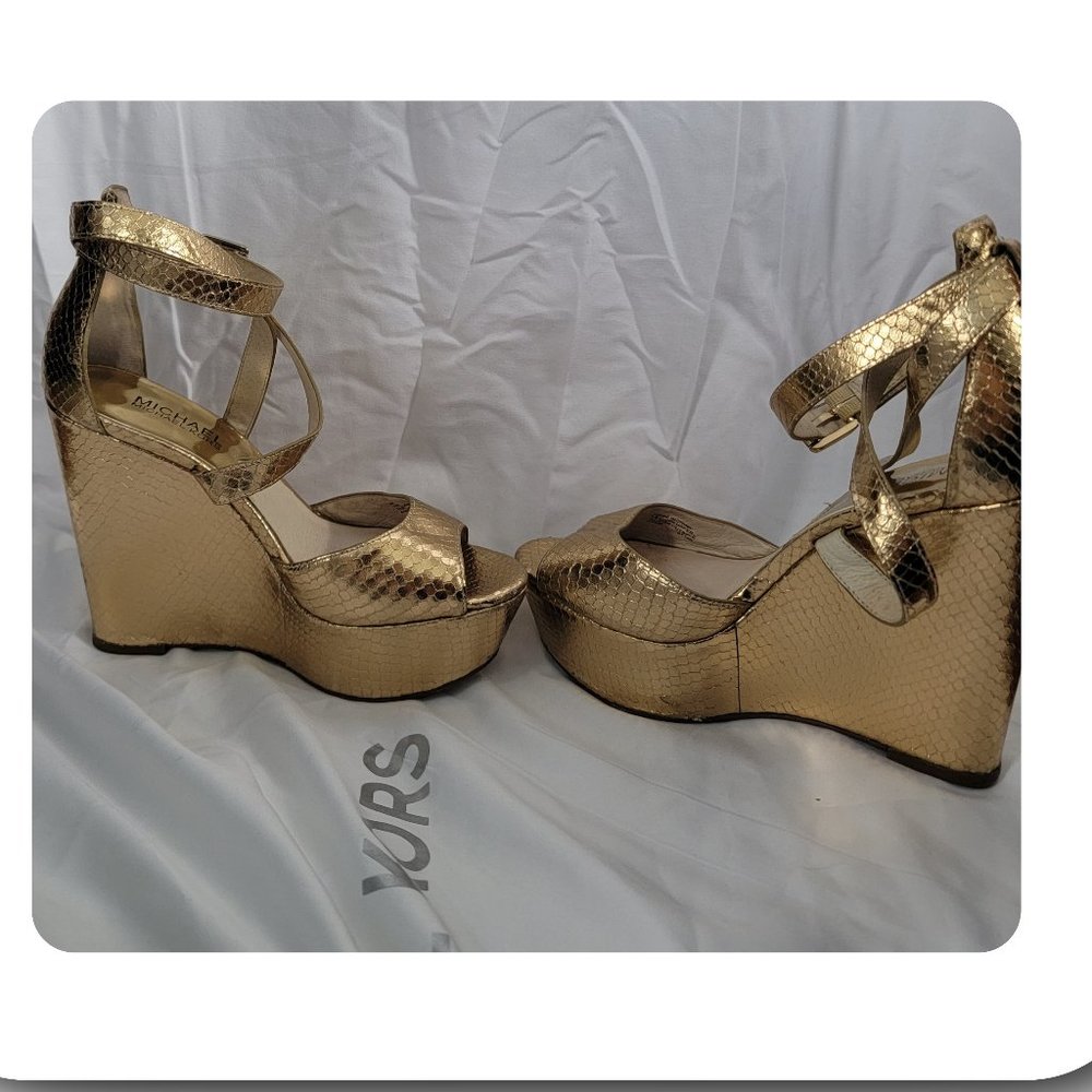 Michael Kors Gold Platform Wedges Size 6.5